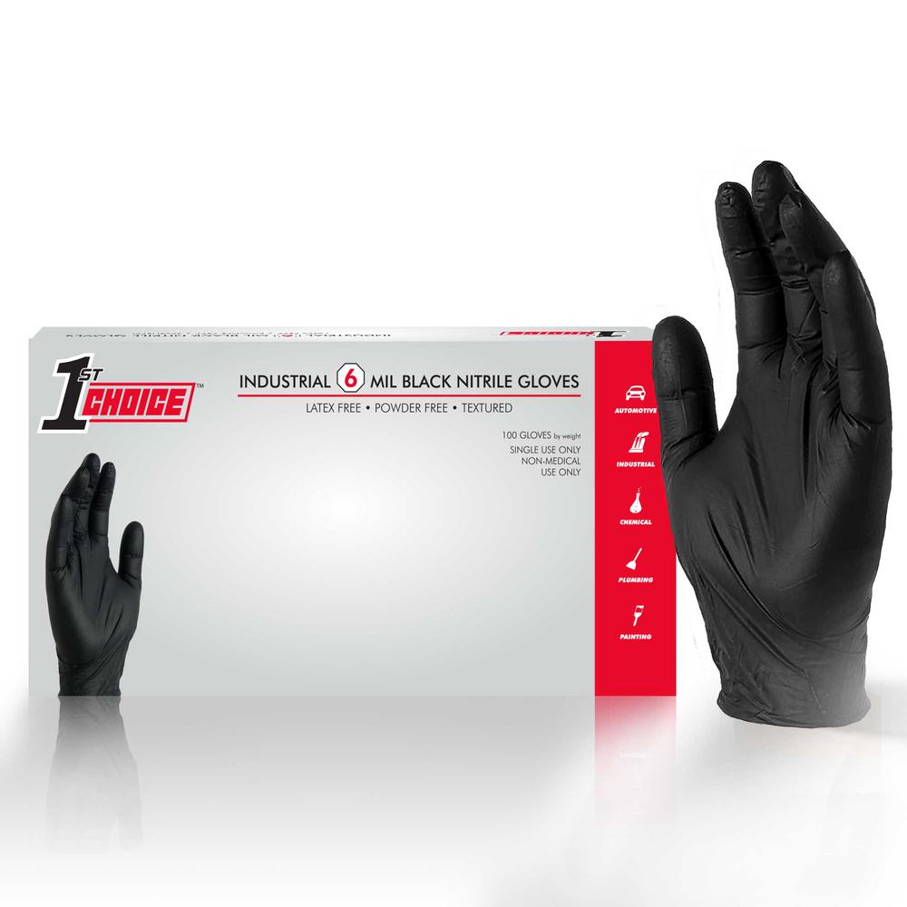 1st Choice Black Nitrile Mechanic Powder-Free, 6 Mil, Disposable Gloves ...