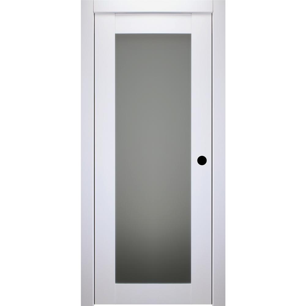 Belldinni 36 In X 80 In Smart Pro 207 Polar White Left Hand Solid Core Wood 1 Lite Frosted Glass Single Prehung Interior Door