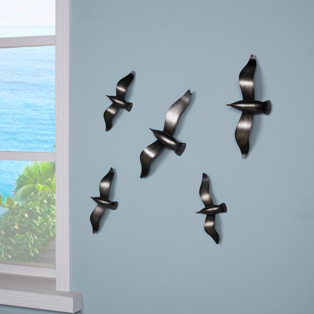 DANYA B Brushed Metal Wall Decor Flying Birds (Set Of 5)-HG12195 - The ...