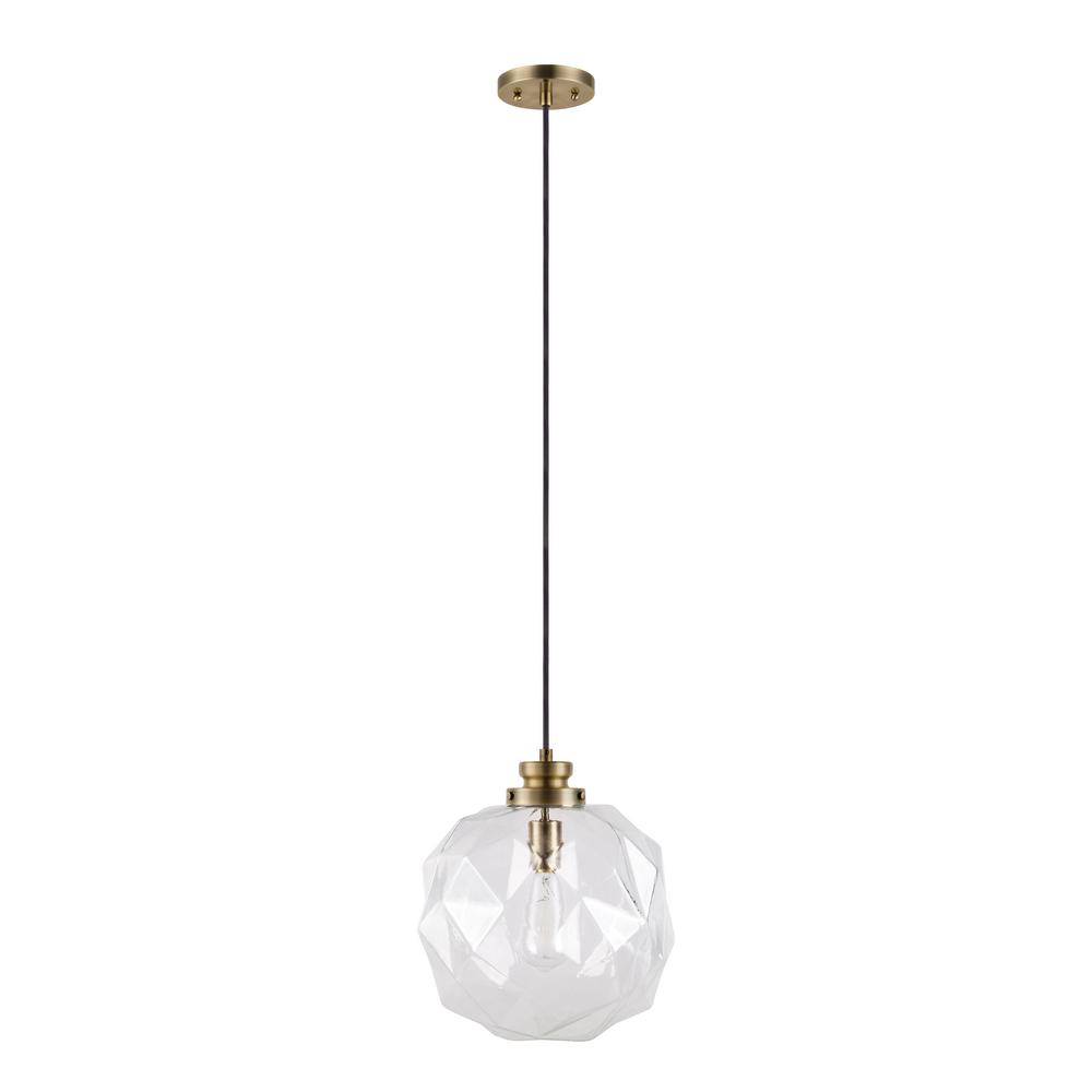 Globe Clear Pendant Lights Lighting The Home Depot 1 Light Gold Faceted Clear Glass Pendant