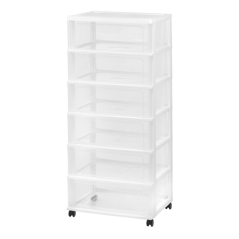 Iris 6 Drawer Plastic Wheeled Wide Chest In White 110310 The Home Iris 6 Drawer Plastic Wheeled Wide Chest In White