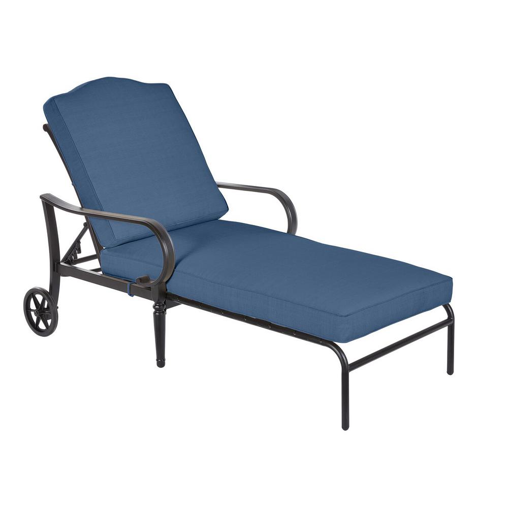 Hampton Bay Laurel Oaks Brown Steel Outdoor Patio Chaise Lounge with CushionGuard Sky Blue