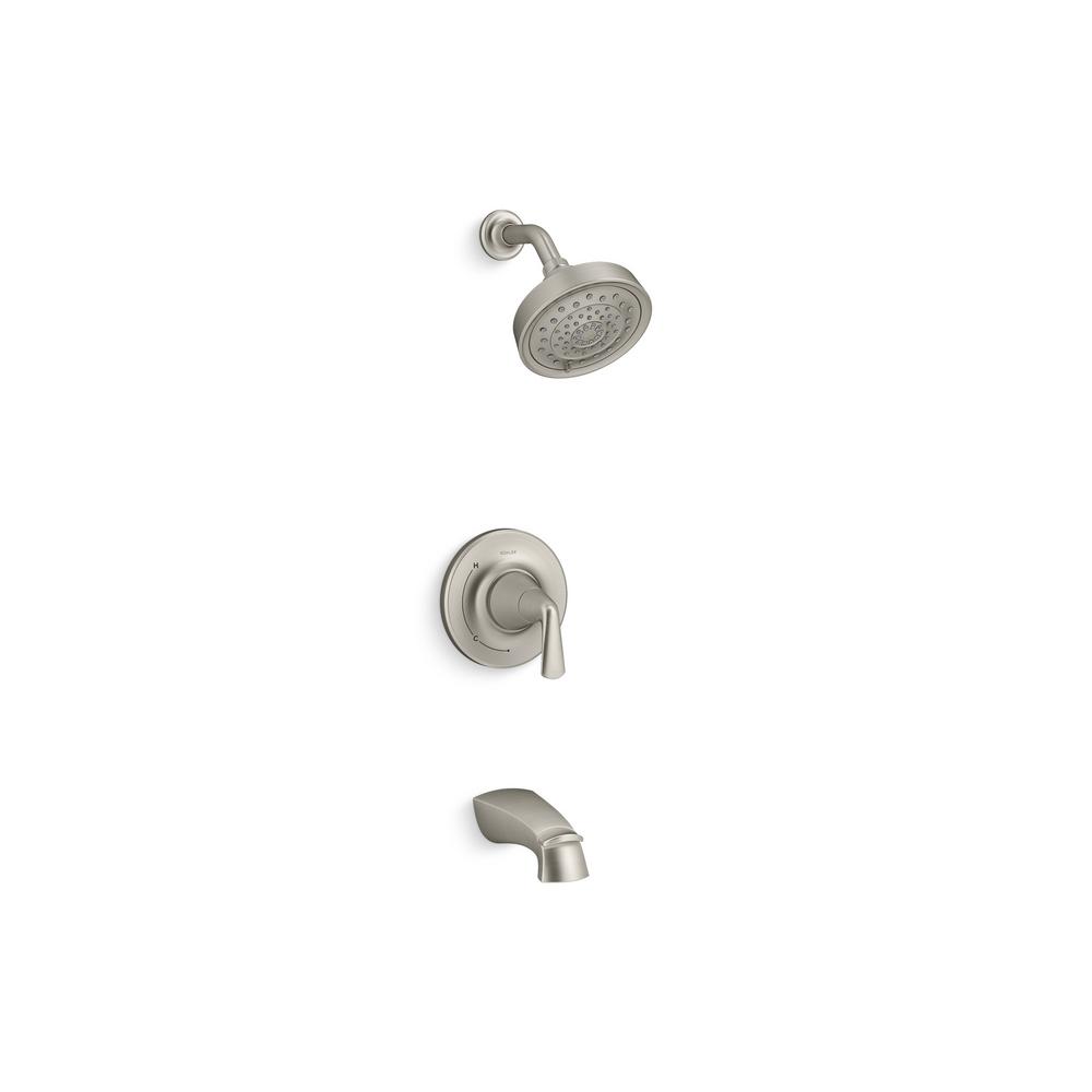 Valve Included Kohler Elmbrook Single-Handle 3-Spray Tub and Shower Faucet in Brushed Nickel