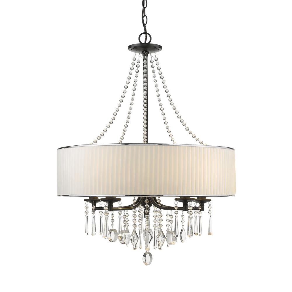 Golden Lighting Echelon 5 Light Chandelier In Black With Bridal Veil Shade