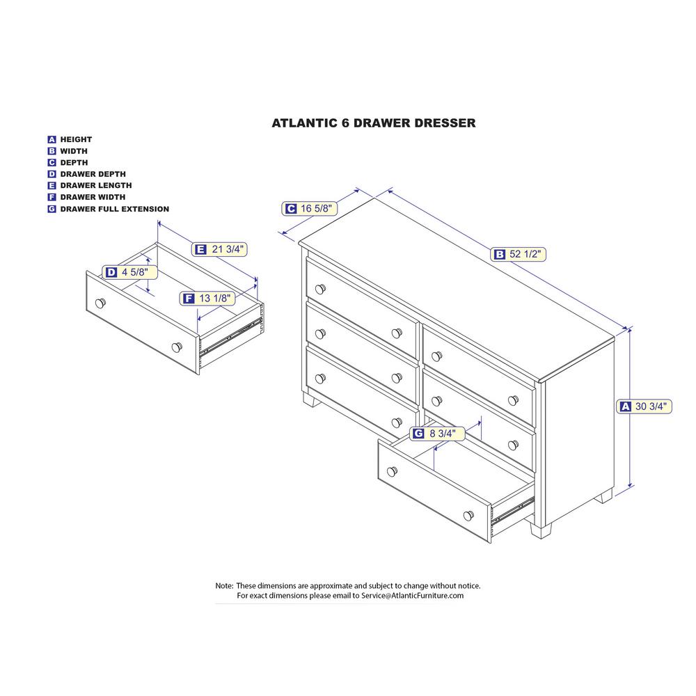 Atlantic Furniture 54 In 6 Drawer Caramel Dresser Ac686127 The