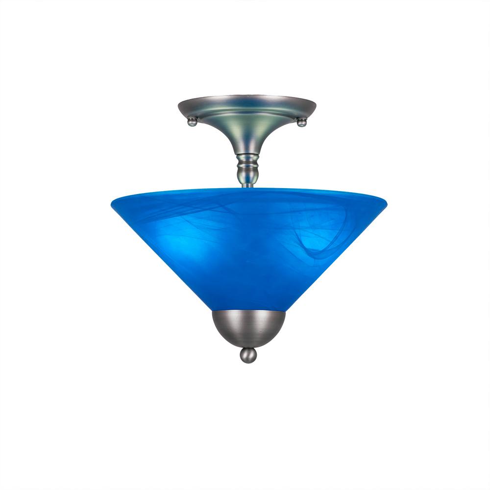 Filament Design 12 In 2 Light Brushed Nickel Semi Flush Mount With Blue Italian Glass