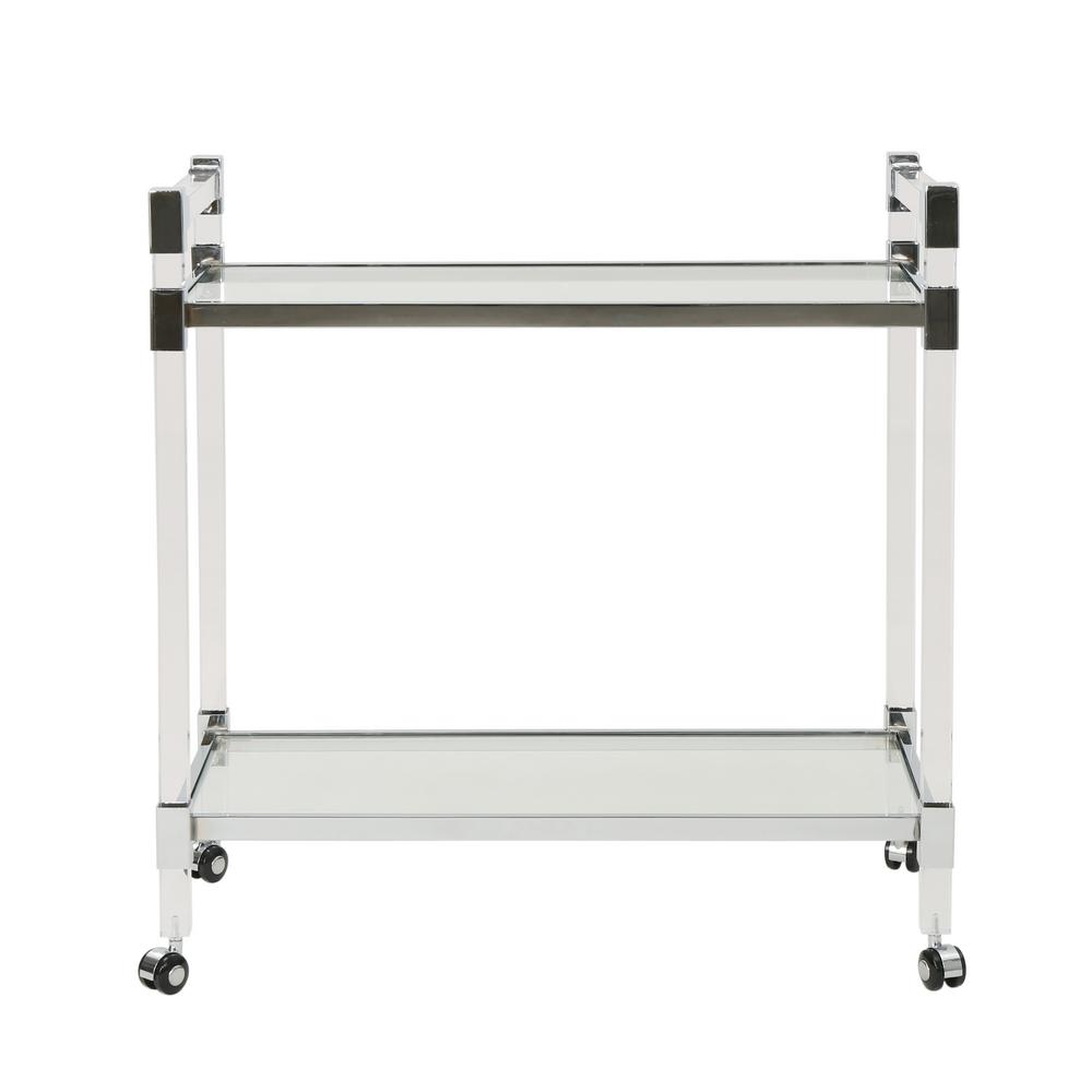 Modern Contemporary 2 Tier Serving Bar Cart Trolley Glass Shelves White /& Chrome