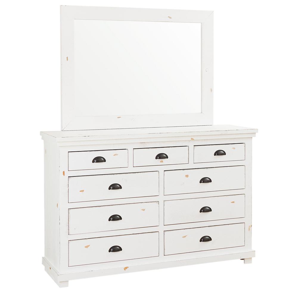 Willow 9 Drawer Distressed White Dresser With Mirror