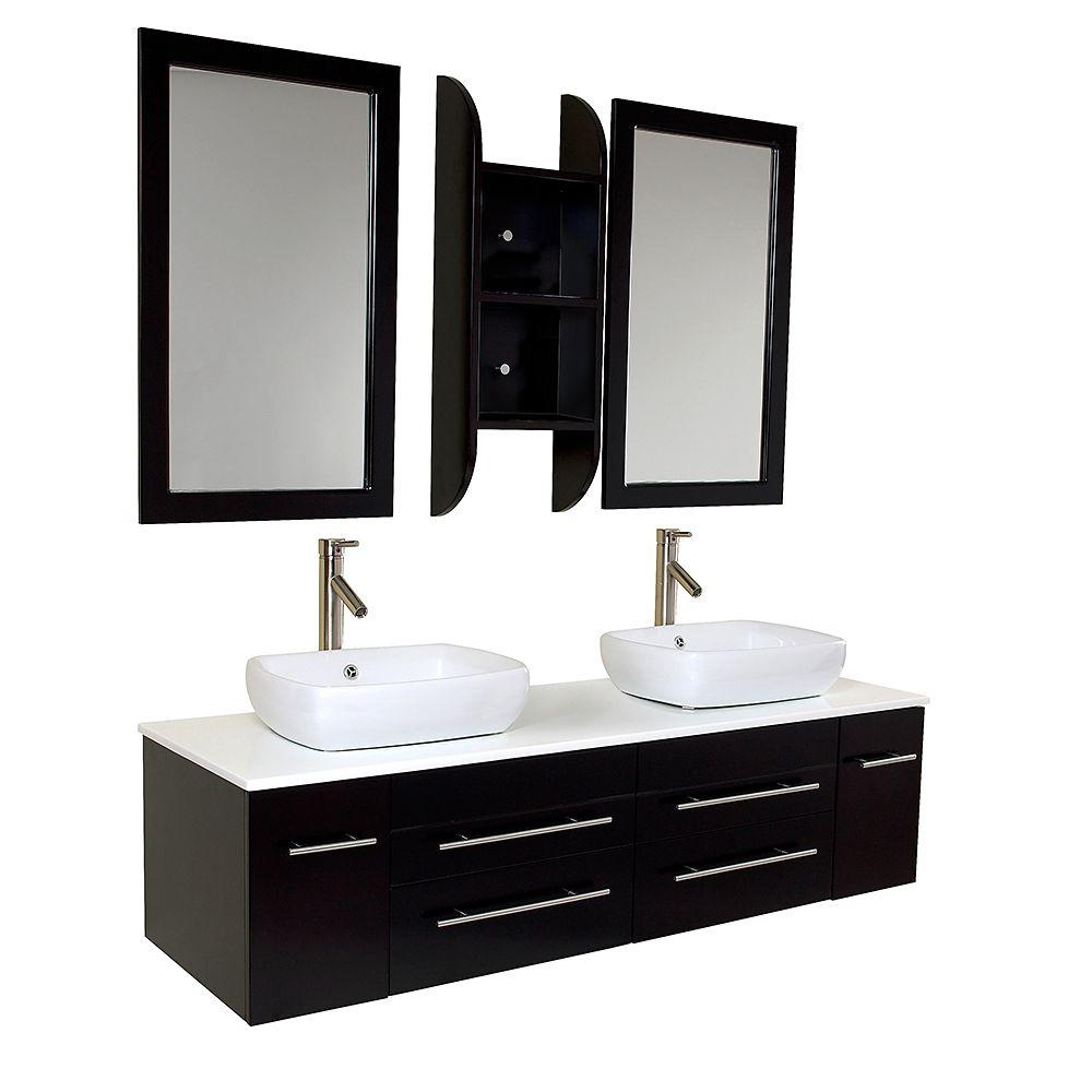 Fresca Bellezza 59 in. Double Vanity in Espresso with Marble Vanity Top