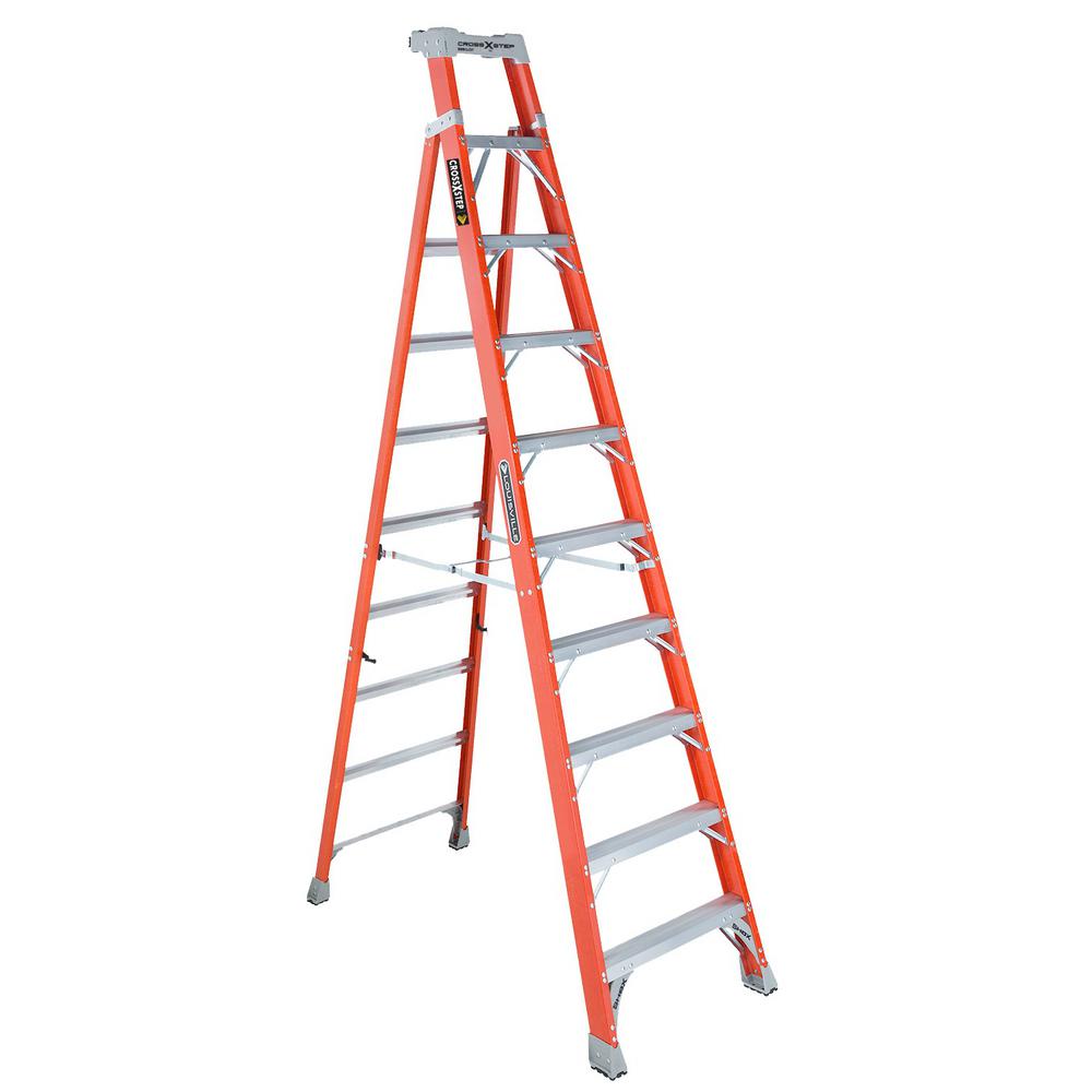 Louisville Ladder 10 ft. Fiberglass Cross Step Ladder with 300 lbs ...