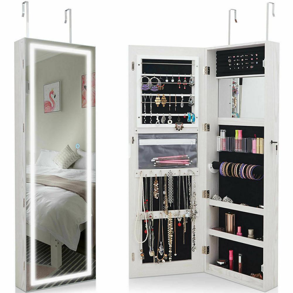 Costway Door Wall Mount Touch Screen Led Light Mirrored Jewelry