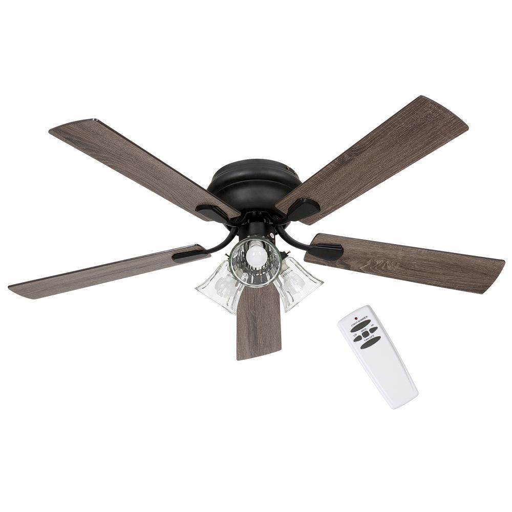 Bizroma 52 in. Indoor Matte Black Flush Mounted Ceiling Fan with Light