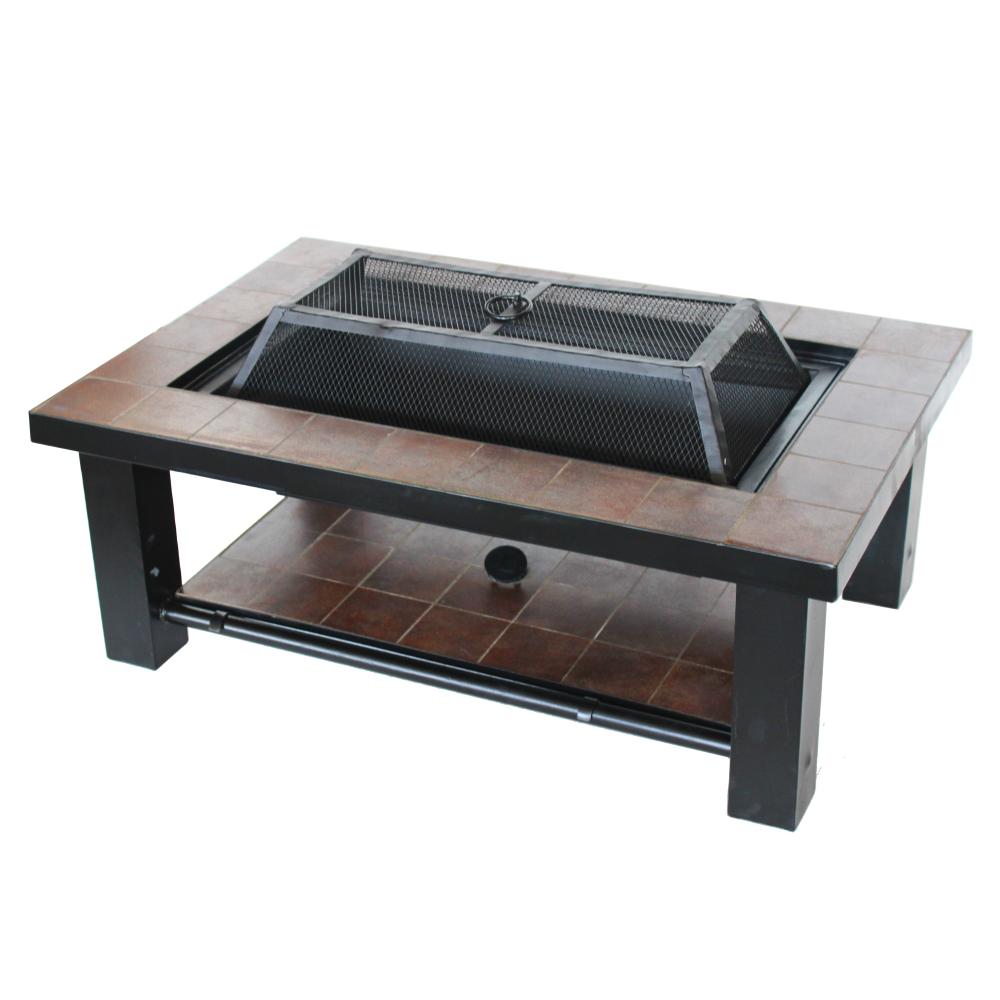 Aleko 24 In X 19 Rectangular Mosaic Tile Steel Wood Burning Fire Pit Table Brown