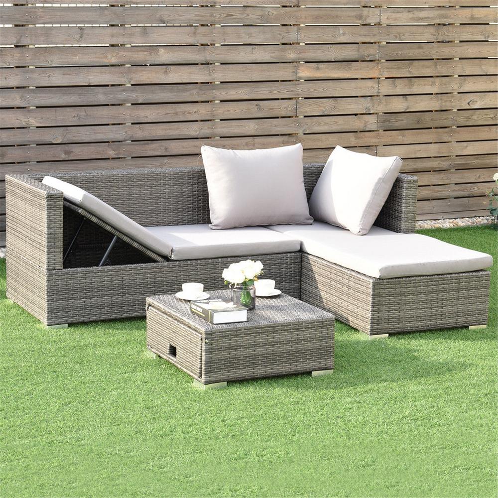 Casainc Gray 3 Piece Wicker Patio Conversation Set With Cushionguard Brown Cushions And Coffee Table Wfhw58279 The Home Depot - Set Wicker Coffee Table Casainc Gray 3 Piece Wicker Patio Conversation Set With Cushionguard Brown Cushions And Coffee Table Wfhw58279 The Home Depot - Set Wicker Coffee Table