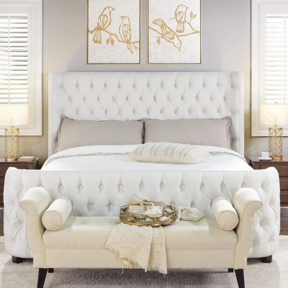 Jennifer Taylor Antique White King Brooklyn Tufted Headboard Bed2559