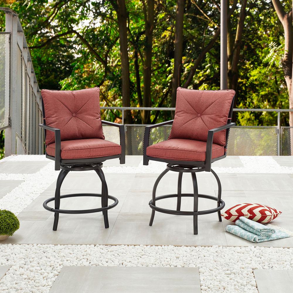 Nuu Garden Swivel Metal Balcony Height Outdoor Bar Stool with Red