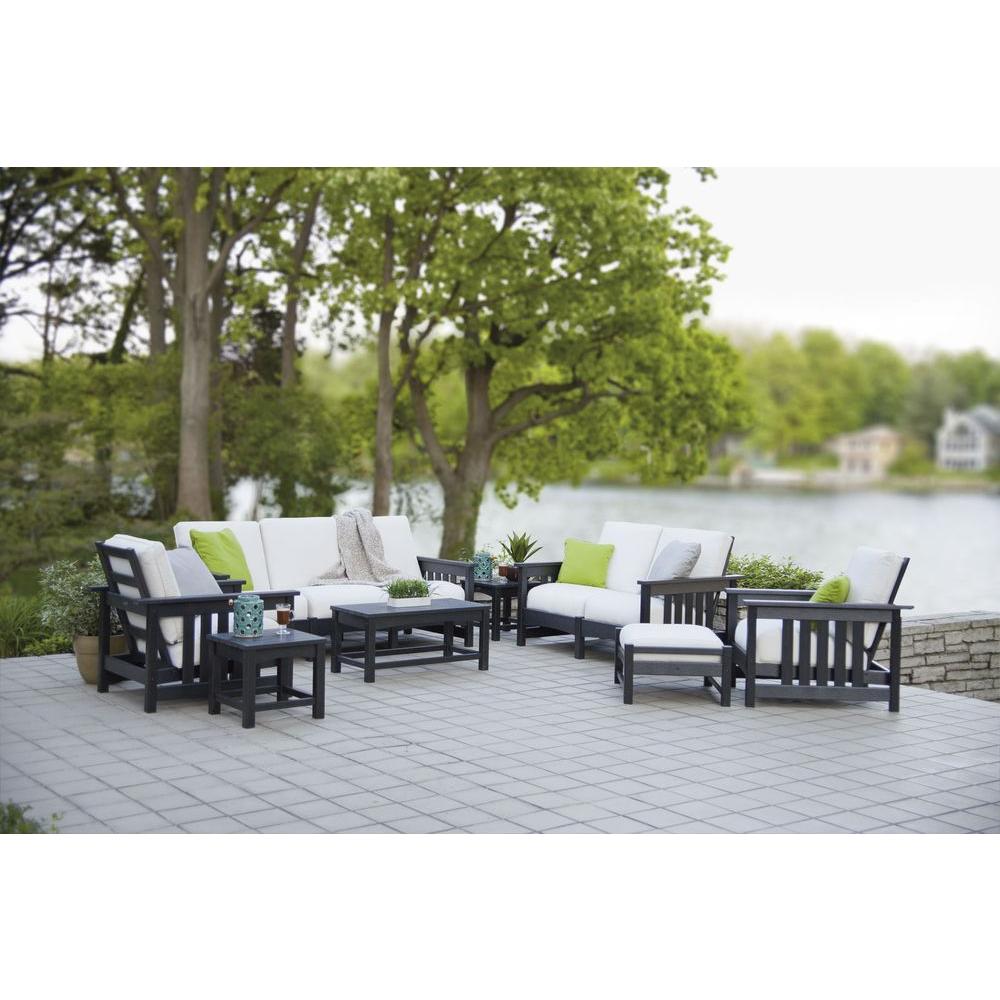 Hampton Bay Outdoor Cushions Patio Furniture The Home Depot Mission Black 8 Piece Plastic Patio Deep Seating Set With Sunbrella Bird S