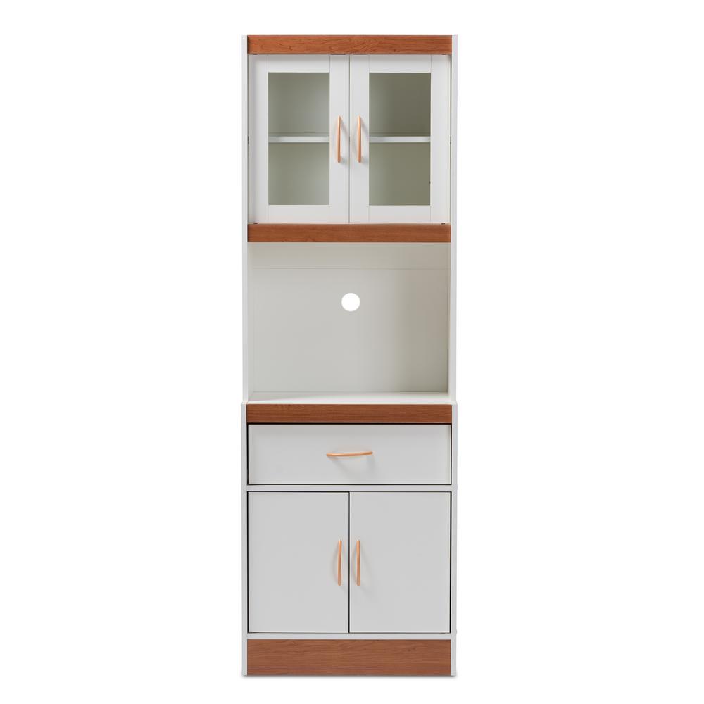 Baxton Studio Laurana White And Cherry Brown Kitchen Cabinet With