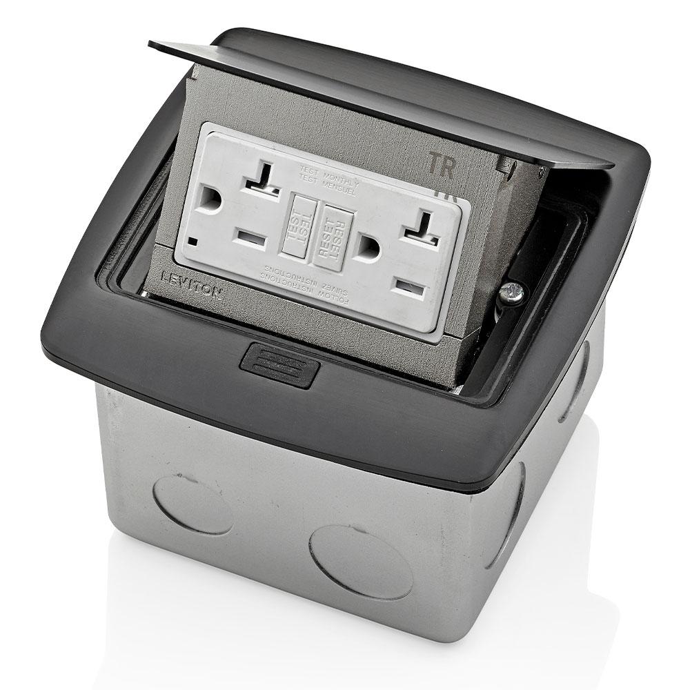 Slater Nickel 1-Gang Floor Box w//Tamper-Resistant Single Receptacle for Wood Sub