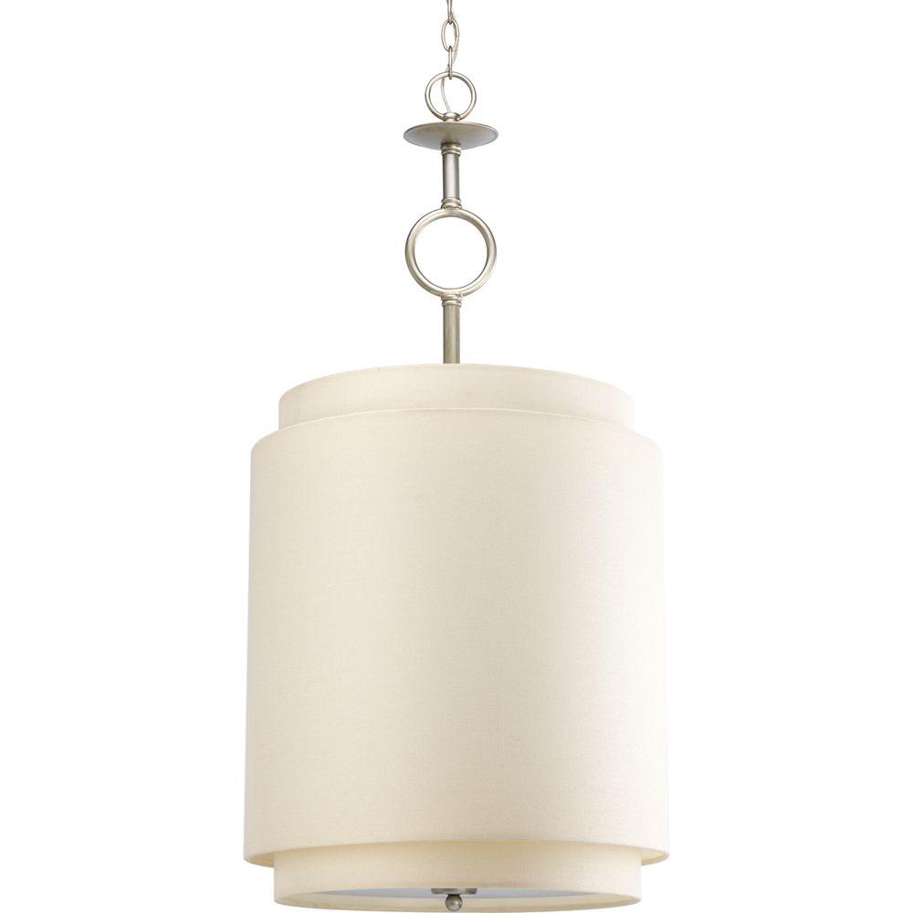 Drum Progress Lighting Clearance Pendant Lights Ashbury Collection 3 Light Silver Ridge Pendant With Toasted Linen Shade