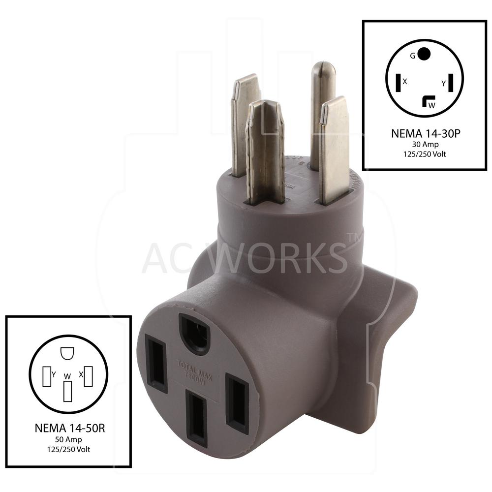 Ac Works Ac Connectors Ev Charging Adapter Nema 14 30p 4 Prong Dryer Plug To Tesla Electrical Vehicle Charging Ev1430ms The Home Depot