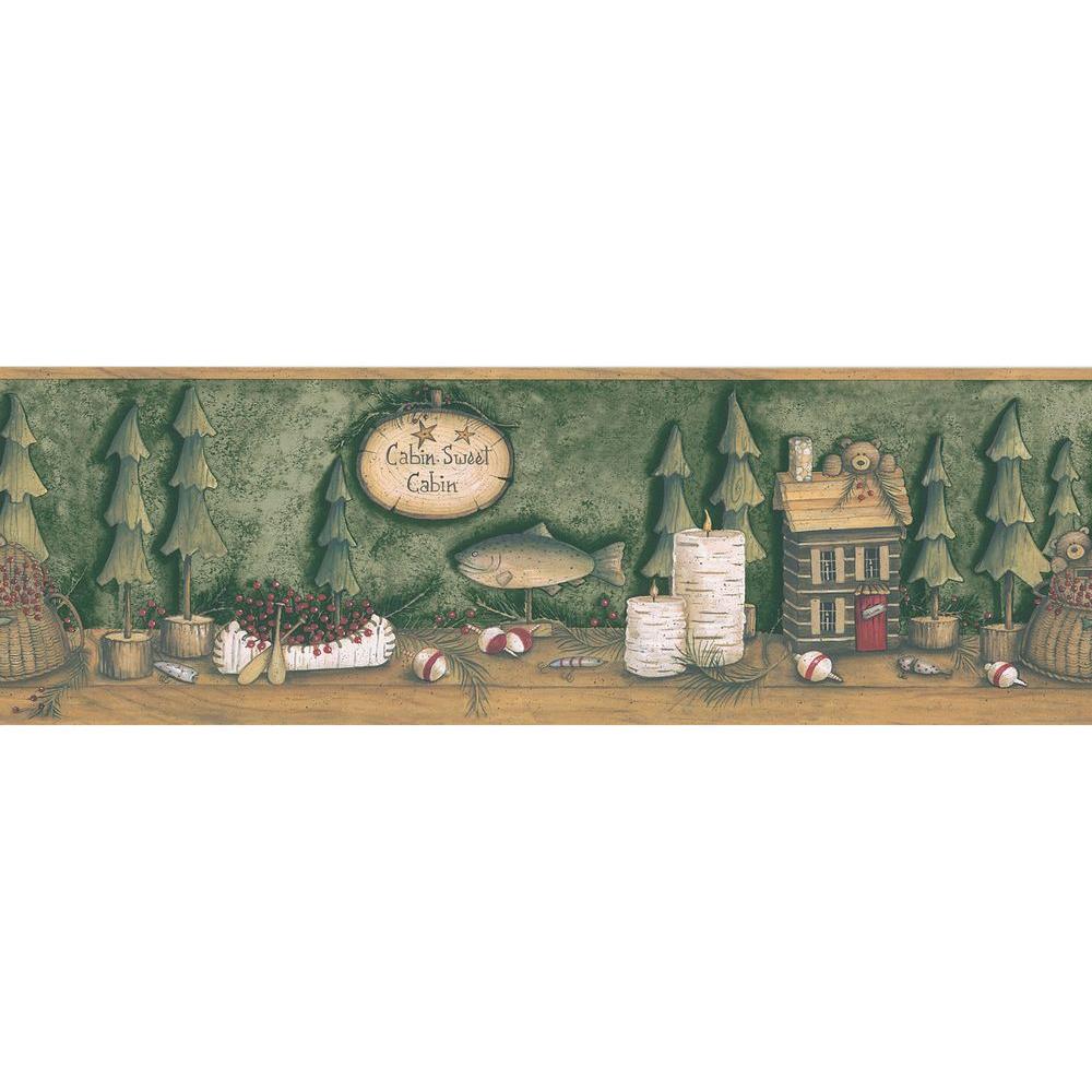 Brewster Northwoods Lodge Lake Motif Wallpaper Border 