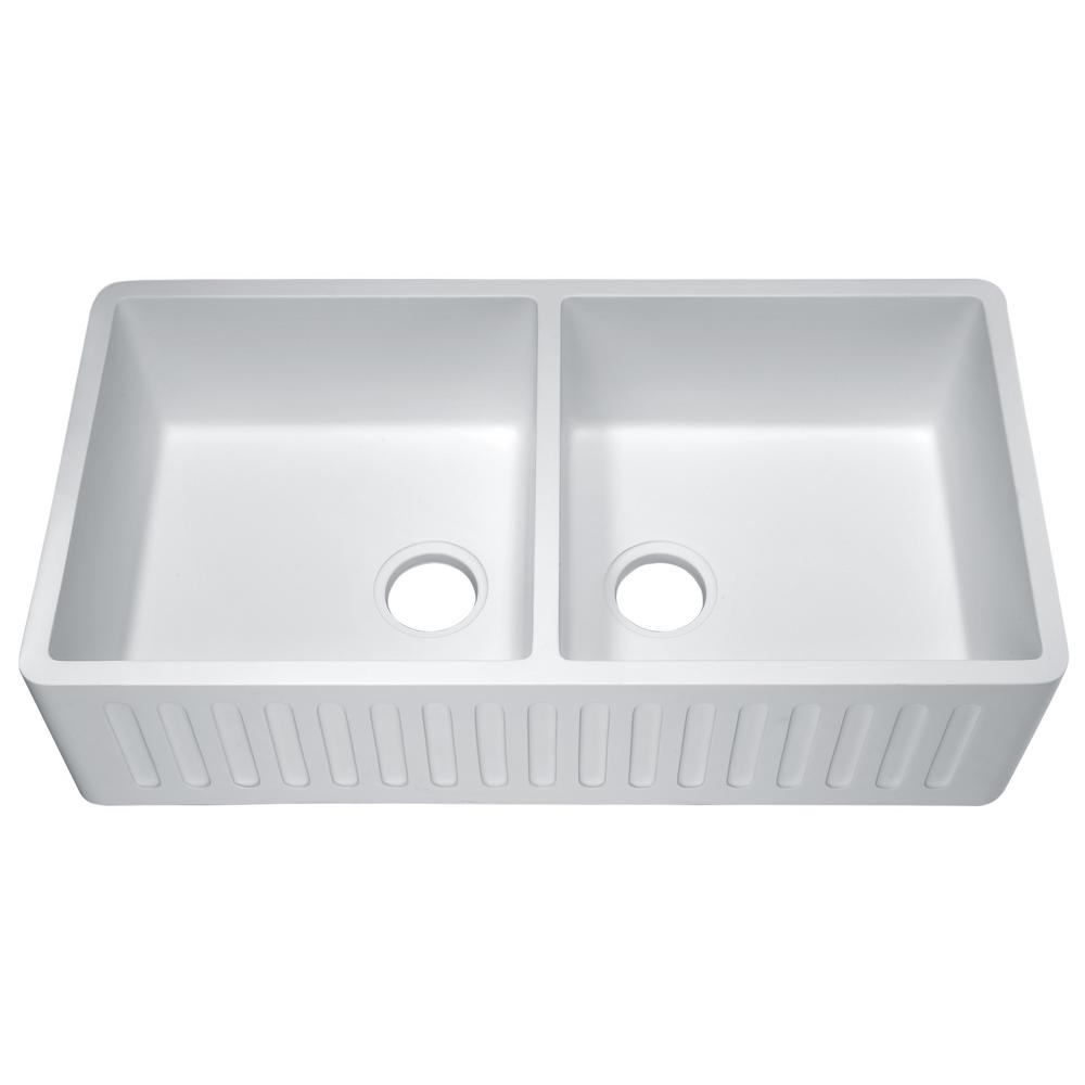 Anzzi Roine Farmhouse Engineered Stone 35 In 50 Double Bowl Anzzi Roine Farmhouse Engineered Stone 35 In 50 Double Bowl Kitchen Sink