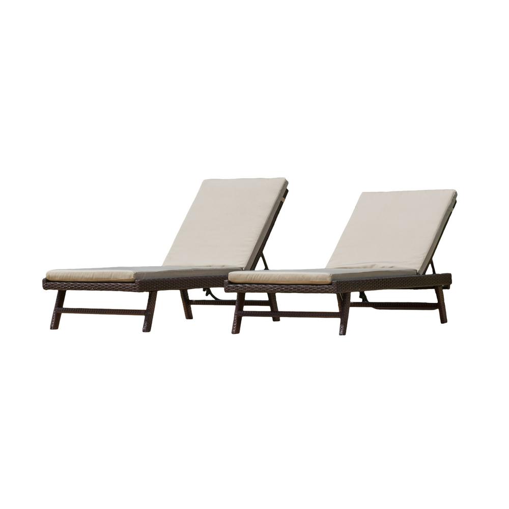 Noble House Arielle MultiBrown 2Piece Wicker Outdoor Chaise Lounge