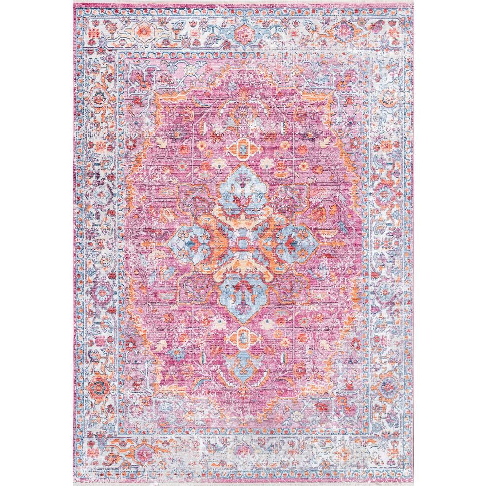 nuLOOM Transitional Sylvia Medallion Fringe Pink 7 ft. 10 in. x 10 ft