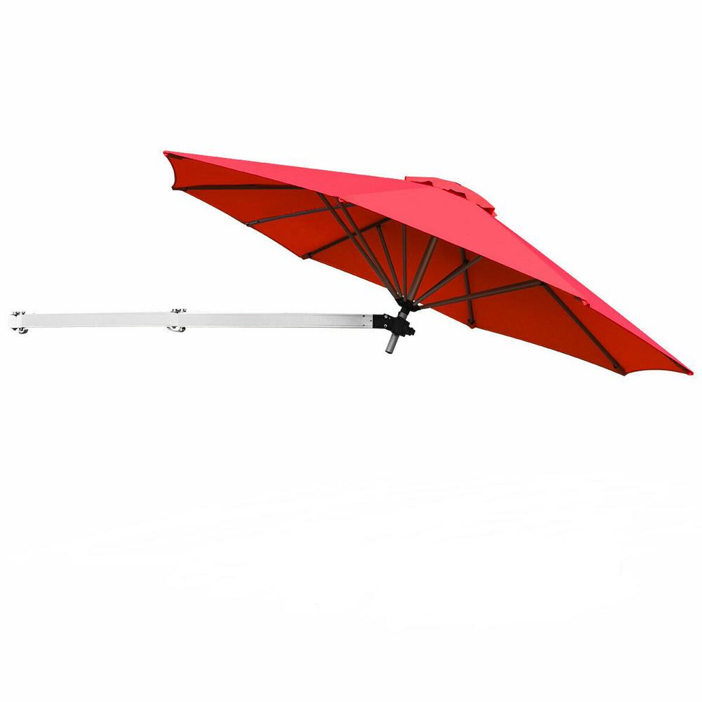 Costway 8 ft. Aluminum WallMounted Tilt Patio Umbrella in Burgundy
