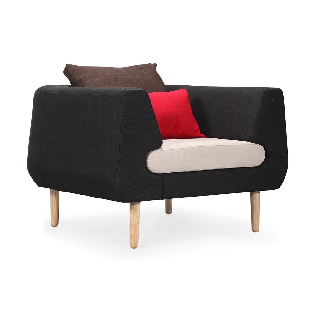 Ceets Black Artu Accent Arm Chair With White Cushion And Brown And