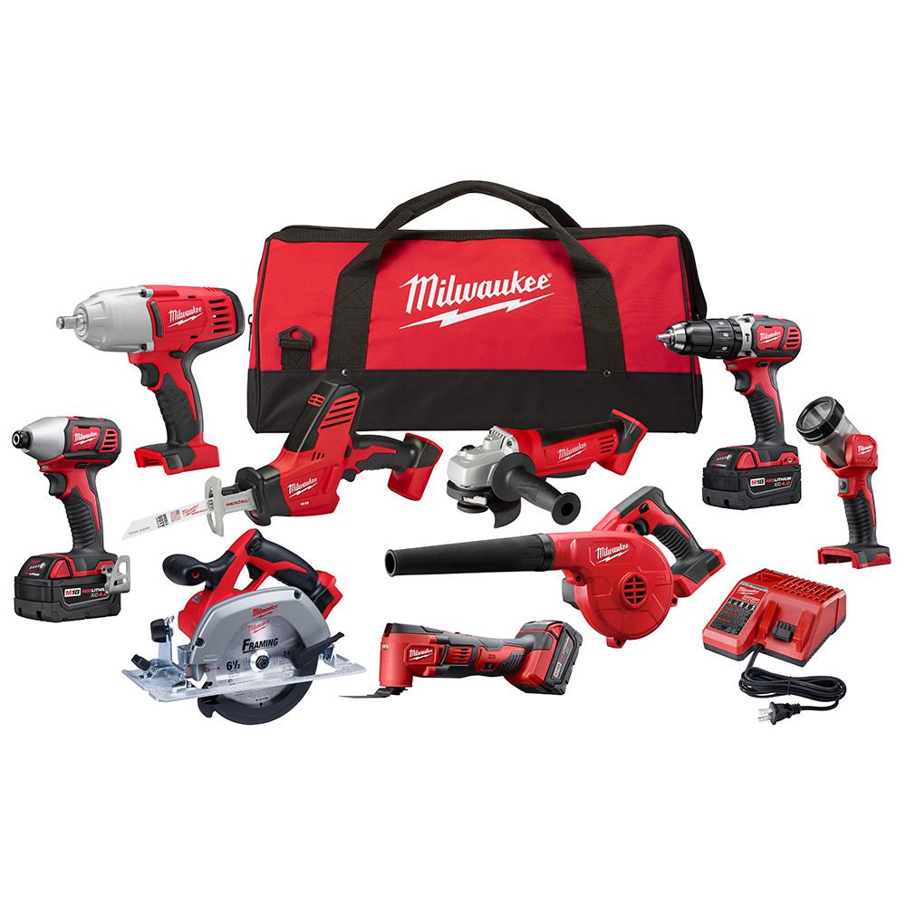 Milwaukee M18 18 Volt Lithium Ion Cordless Combo Tool Kit 9 Tool With 3 4 0 Ah Batteries Charger And Tool Bag 2695 29p The Home Depot