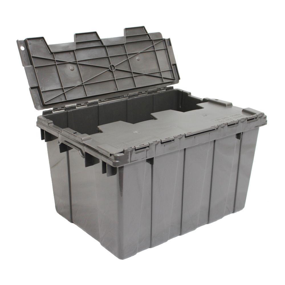 12 Gal. Heavy Duty Flip-Top Storage Tote in Grey-236475 - The Home Depot