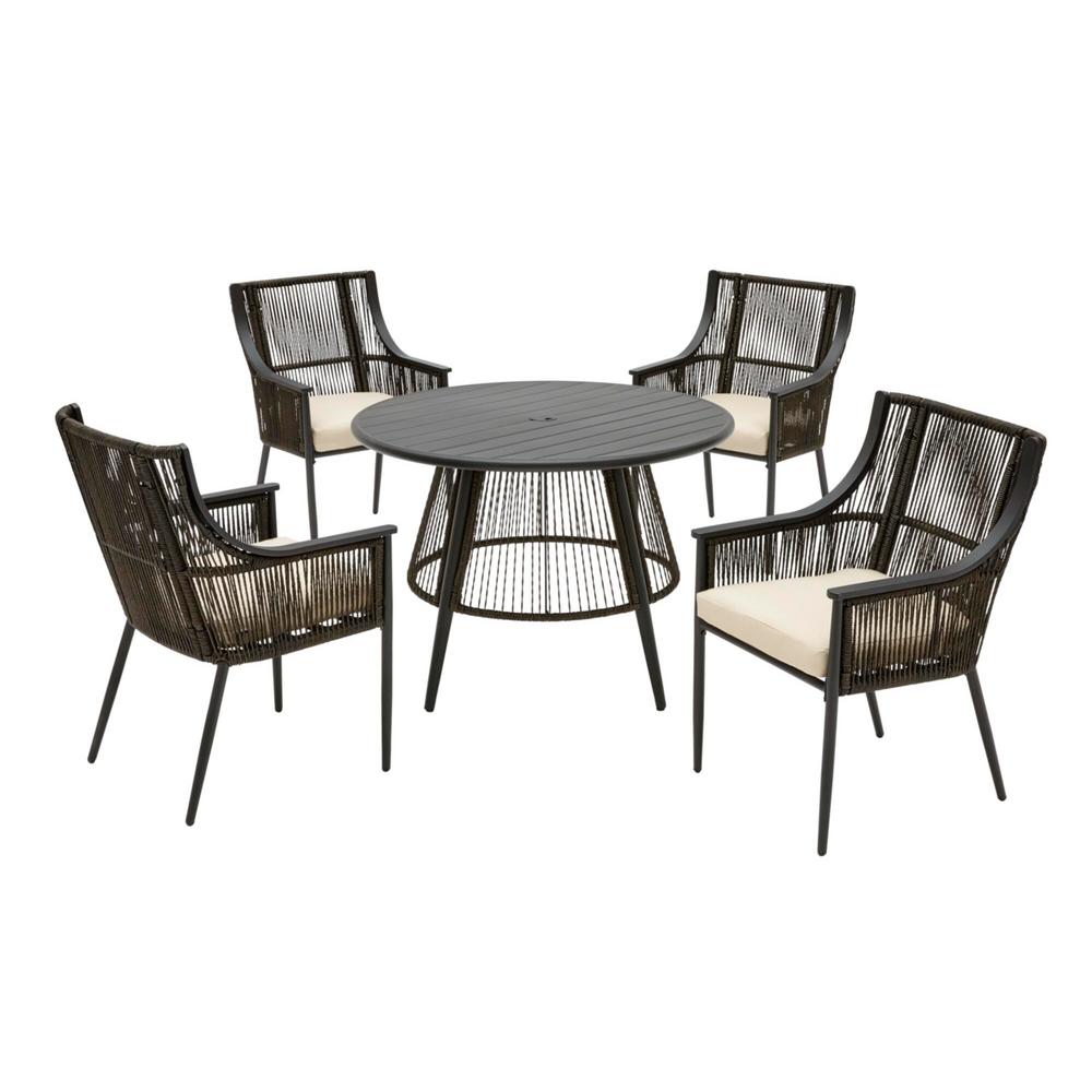 Hampton Bay Bayhurst 5 Piece Black Wicker Outdoor Patio Dining Set With Sunbrella Beige Tan Cushions H006 01574700 The Home Depot - Black Metal Patio Table Set Hampton Bay Bayhurst 5 Piece Black Wicker Outdoor Patio Dining Set With Sunbrella Beige Tan Cushions H006 01574700 The Home Depot - Black Metal Patio Table Set