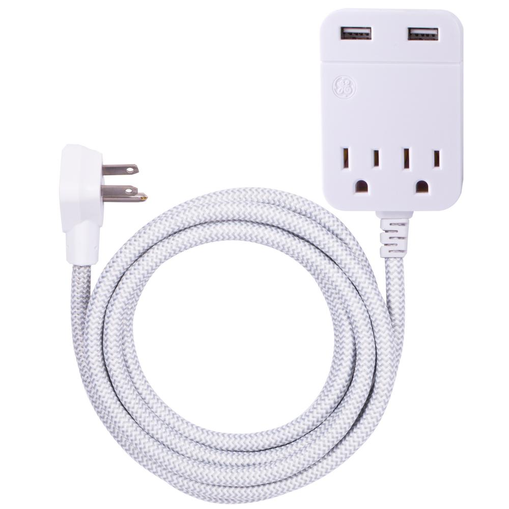 usb surge ge outlet gray cord extension