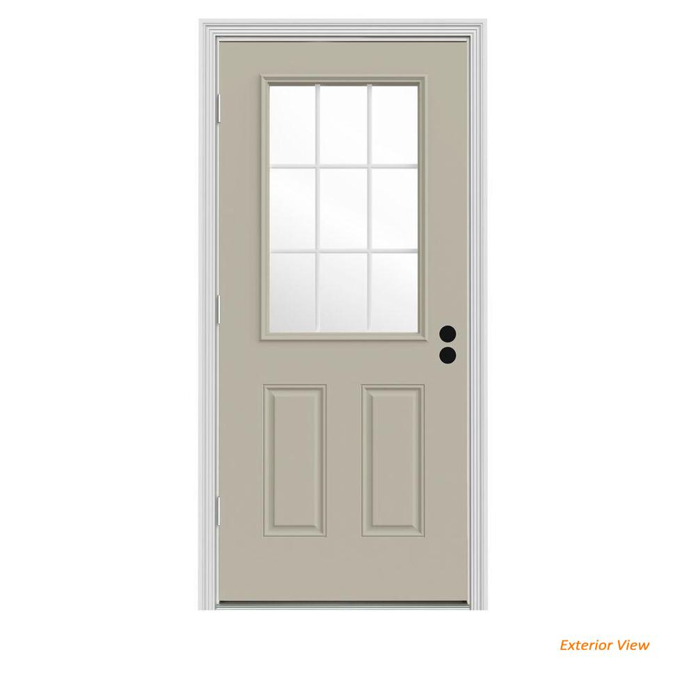 Jeld Wen 36 In X 80 9 Lite Desert Sand Painted Steel Prehung 9 Lite Desert Sand Painted Steel Prehung Right Hand Outswing Front Door W Brickmould