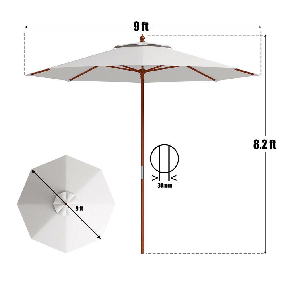 Costway Adjustable 9 Ft Wood Pole Market Wooden Patio Umbrella Outdoor Garden Sun Shade In Beige Op3124 The Home Depot