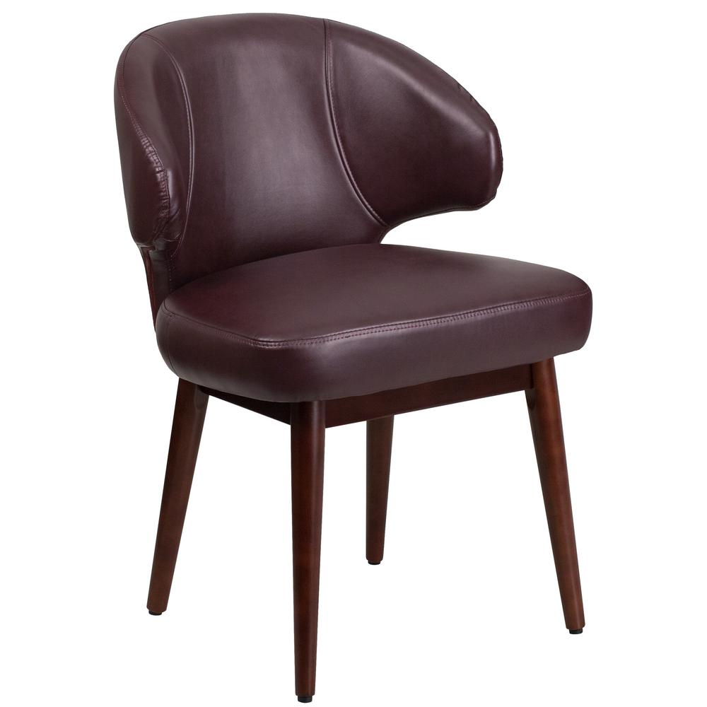 Faux Leather Red Flash Furniture Office Chairs Home Comfort Back Series Burdy Leather Reception Lounge Office Chair With Walnut Legs