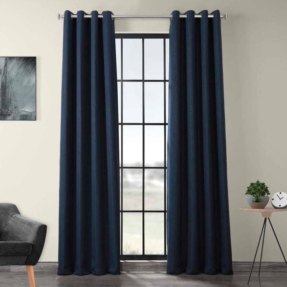 Exclusive Fabrics Furnishings Indigo Blue Faux Linen Grommet