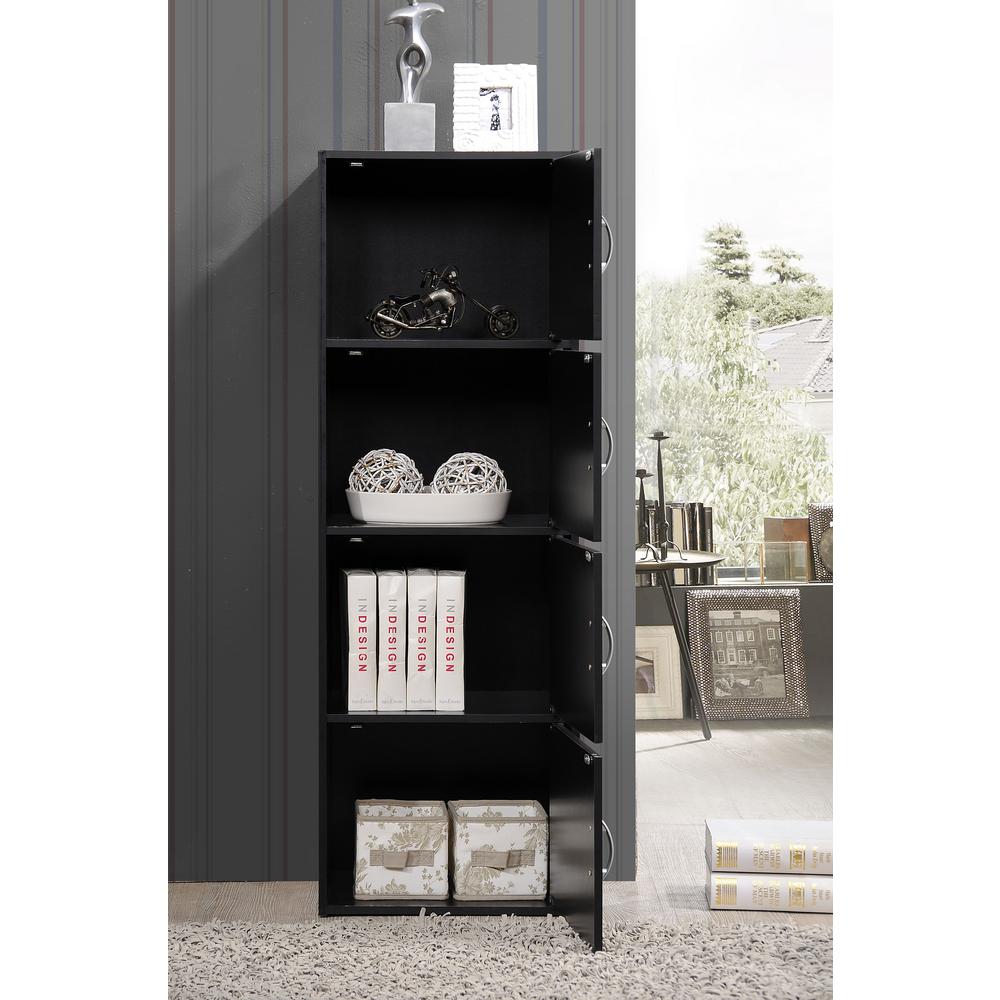 Hodedah 4 Shelf 47 In H Black Bookcase With Doors Hid4 Black