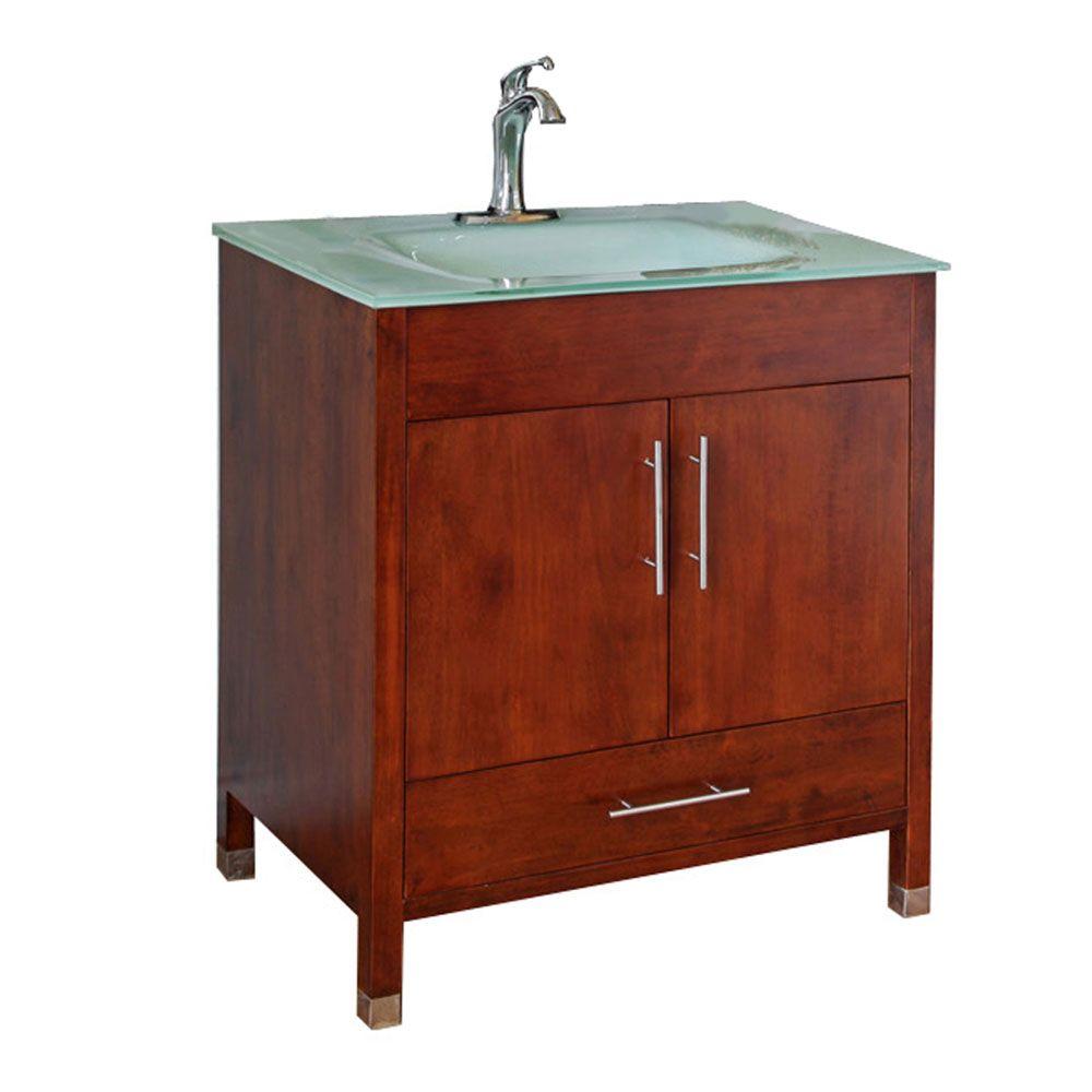 Bellaterra Home Oslo W 33 in. Single Vanity in Walnut with Glass Vanity