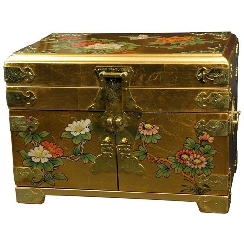 Oriental Furniture Daisi Lacquer Jewelry Box In Gold Oriental Furniture Daisi Lacquer Jewelry Box In Gold