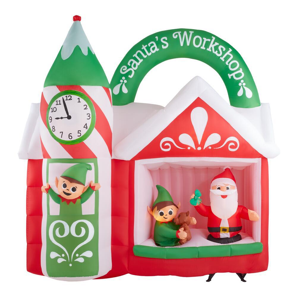 Gemmy 114.17 in. D x 57.09 in. W x 96.85 in. H Animated Inflatable Santa and Elves in Helicopter