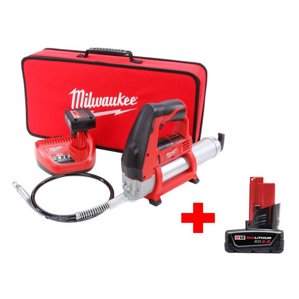 Milwaukee M12 12-Volt Lithium-Ion Cordless Grease Gun XC Kit with Free M12 4.0Ah... by Milwaukee