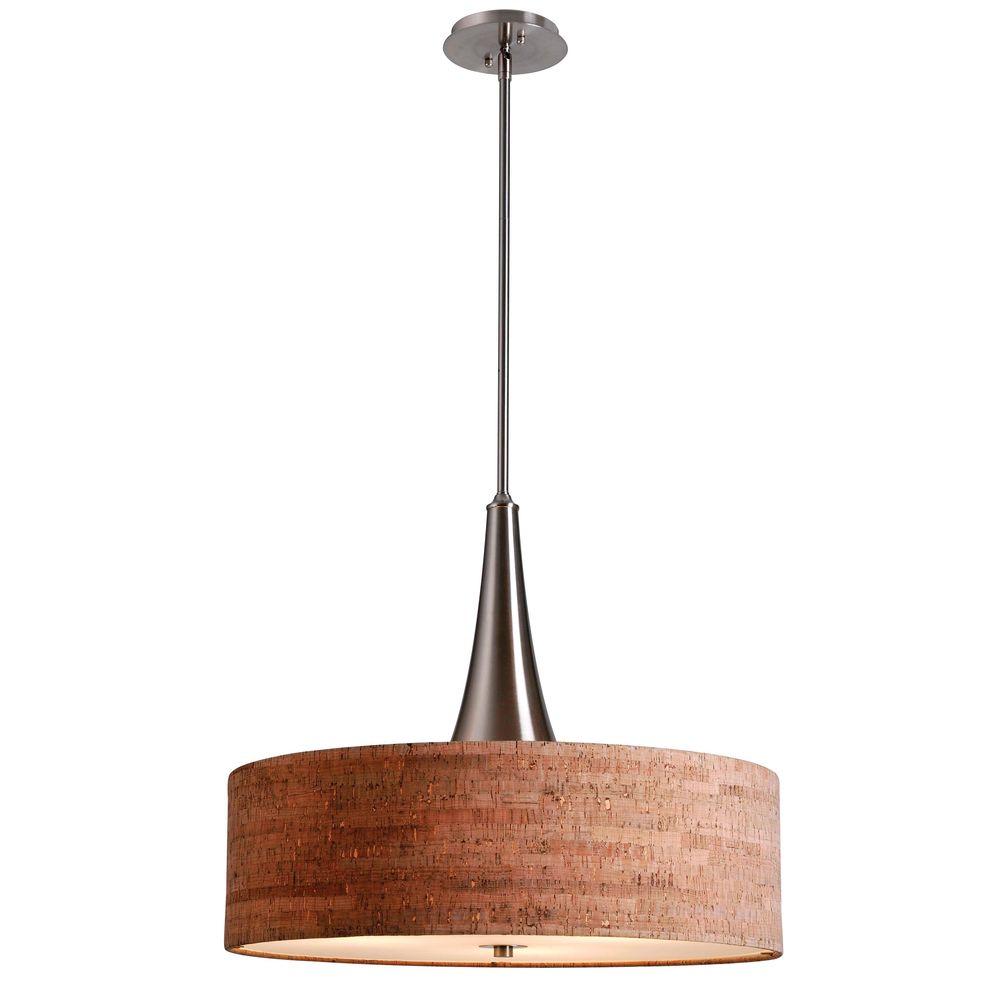 Bulletin 3 Light Brushed Steel Ceiling Pendant With Cork Shade Bulletin 3 Light Brushed Steel Ceiling Pendant With Cork Shade