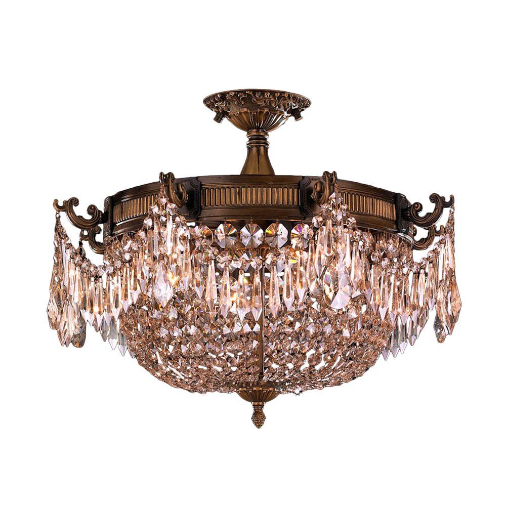 Worldwide Lighting Winchester Collection 3 Light Antique Bronze And Worldwide Lighting Winchester Collection 3 Light Antique Bronze And Golden Teak Crystal Semi Flush