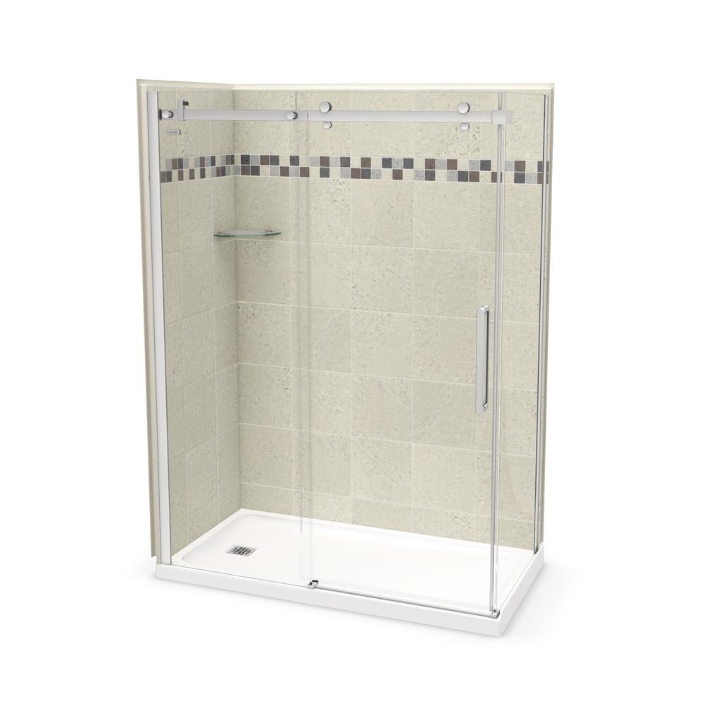 Maax Utile Stone 30 In X 60 83 5 Left Drain Corner Shower Kit Sahara With Chrome Door