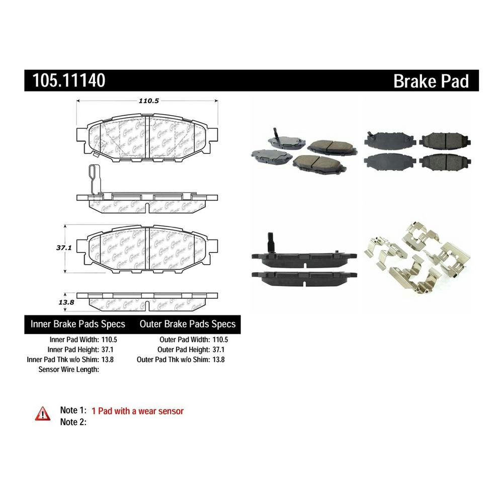 Centric 105.1114 Posi-Quiet Ceramic Brake Pad with Shims