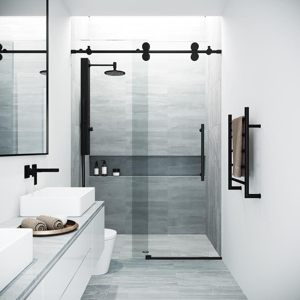 VIGO 60 in. x 74 in. Frameless Sliding Shower Door in Matte Black