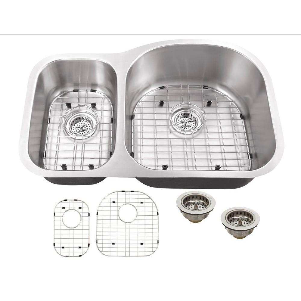 Schon All-in-One Undermount Stainless Steel 32 in. Double Bowl Kitchen Sink, Brushed Satin was $207.0 now $149.0 (28.0% off)